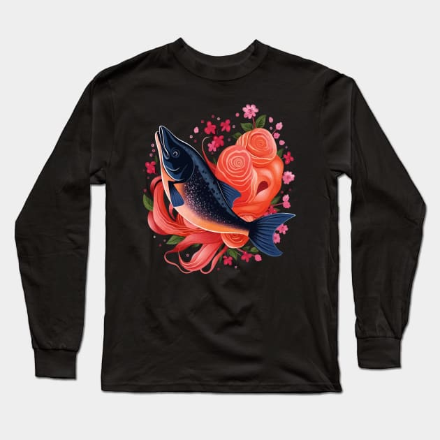 Salmon Valentine Day Long Sleeve T-Shirt by JH Mart